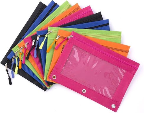 DoDoMagxanadu Binder Pencil Pouch with Zipper Pulls, Pencil Case with Rivet Enforced 3 Ring, 10 Pack 5 Colors in Saudi Arabia