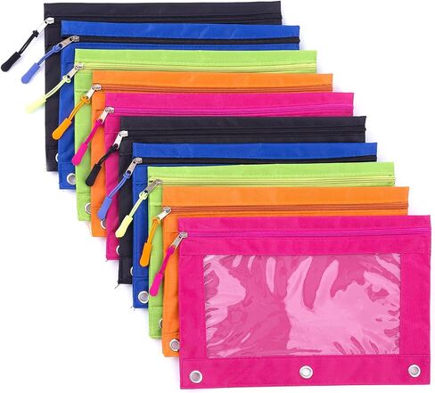DoDoMagxanadu Binder Pencil Pouch with Zipper Pulls, Pencil Case with Rivet Enforced 3 Ring, 10 Pack 5 Colors in Saudi Arabia