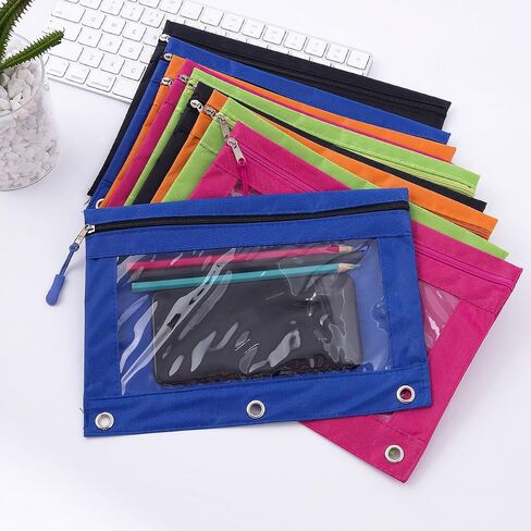 DoDoMagxanadu Binder Pencil Pouch with Zipper Pulls, Pencil Case with Rivet Enforced 3 Ring, 10 Pack 5 Colors in Saudi Arabia