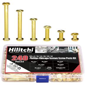 Hilitchi 120-Sets M5 x 5/10 / 15/25 / 35/45 Brass Plated Phillips Chicago Screw Posts Binding Screws Assortment Kit for Scrapbook Photo Albums Binding, Leather Repair - Gold in Saudi Arabia