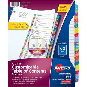 Avery A-Z Tab Dividers for 3 Ring Binders, Customizable Table of Contents, Multicolor Tabs, 12 Sets (11125)