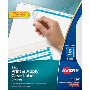 Avery 8-Tab Binder Dividers, Easy Print & Apply Clear Label Strip, Index Maker, White Tabs, 25 Sets (11447)