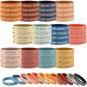 Sratte Inspirational Silicone Wristbands Rubber Stretch Unisex Bracelets Student Back to School Gift from Teacher Summer Camp Prizes(Vibrant Color)