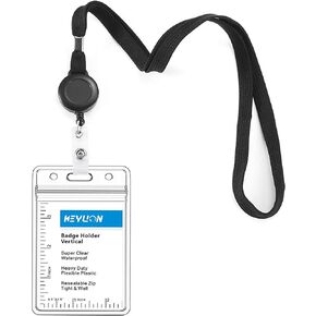 Cruise Lanyard with ID Holder Sets (Black,2 Pack)- Flat ID Lanyard with Retractable Badge Reel & Heavy Duty Clear Vertical ID Card Name Badge Holder
