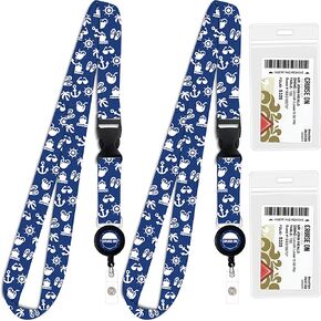 Cruise On Adjustable Lanyard | Includes ID Holder, Key Card Retractable Badge & Waterproof Ship Card Holder | Blue Cruise Ship [2-Pack]