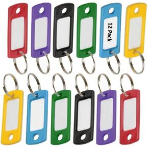 Lucky Line Flexible Colored Plastic Key Tag with 3/4" Split Ring, in Assorted Colors, 12 Pack (16929)