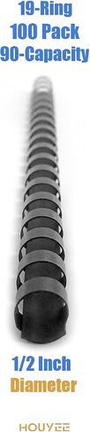 HOUYEE 1/2 Inch Plastic Binding Comb 19 Ring, 90 Sheet Capacity, Letter Size Black Comb Binding Spines (100 Pack) in Saudi Arabia