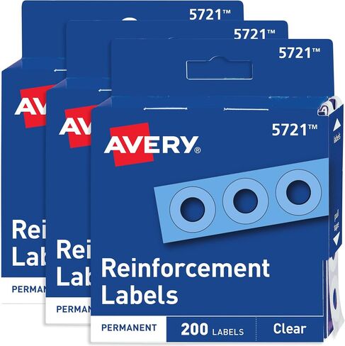 Avery Self-Adhesive Hole Reinforcement Stickers, 1/4" Diameter Hole Punch Reinforcement Labels, Clear, Non-Printable, 200 Labels Total (5721) in Saudi Arabia