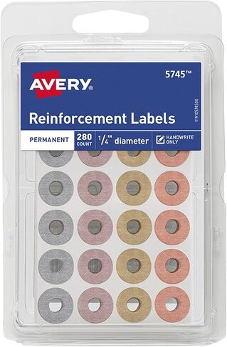 Avery Self-Adhesive Hole Reinforcement Stickers, 1/4" Diameter Hole Punch Reinforcement Labels, Assorted Metallic Colors, Non-Printable, 280 Labels Total (5745) in Saudi Arabia