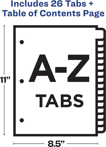فواصل علامات التبويب Avery A-Z لـ 3 مجلدات حلقية، جدول محتويات قابل للتخصيص، علامات تبويب متعددة الألوان، مجموعة واحدة (11125) in Kuwait