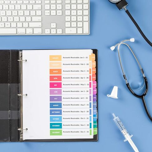 Avery Jan-Dec 12 فواصل علامات التبويب لـ 3 مجلدات حلقية، جدول محتويات قابل للتخصيص، علامات تبويب متعددة الألوان، 3 مجموعات (44128) in Kuwait