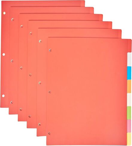 Amazon Basics 3-Ring Binder Plastic Divider Set, 3-Hole Punched Letter-Size 8-Tab Dividers - 6-Pack, Multicolor in Kuwait