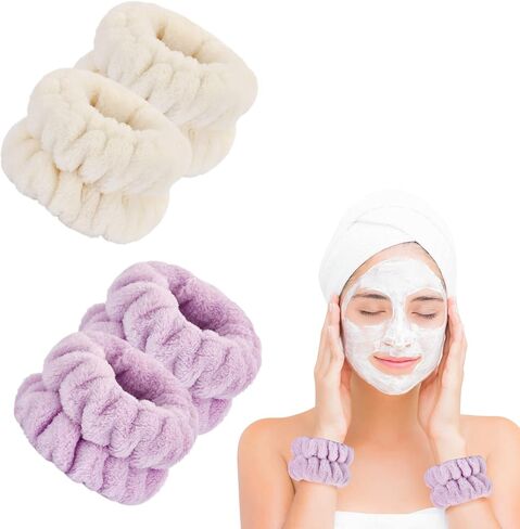 2 Pcs Wrist Towels for Washing Face-Dorbetar, Microfiber Wrist Bands for Washing Face, Spa Wristbands for Washing Face, Fluffy Towel Bands, Arm Bands for Washing Face for Woman Children（Cyan） in Saudi Arabia