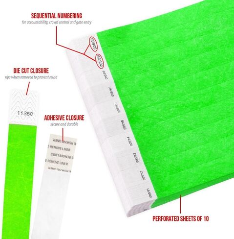 Wristco Tyvek Wristbands for Events - Comfortable Tear Resistant Paper Bracelets ID Wrist Bands for Concerts Festivals Admission Party Identification in Kuwait