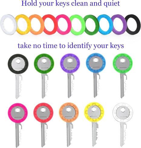 أغطية مفاتيح InterUS أغطية العلامات، 30 قطعة، حلقات غطاء مفتاح كم حلقات تحديد المفاتيح ومعرف الهوية بنظام الترميز المثالي لتحديد مفتاحك بـ 10 ألوان مختلفة in Kuwait