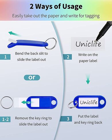 Uniclife 40 Pack Tough Plastic Key Tags with Split Ring Label Window, Assorted Colors in Saudi Arabia