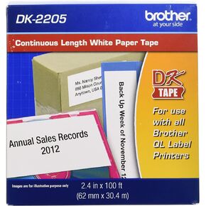 Brother Genuine, DK-2205 Continuous Paper Label Roll, Cut-to-Length Label, 2.4" x 100 Feet, (1) Roll Per Box