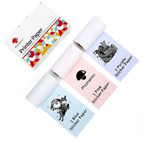 Phomemo Colorful Thermal Sticker Paper for Phomemo M02/M02 Pro/M02S/M03 Pocket Printer, Black Character on Purpple/Pink/Blue, 50mm x 3.5m, Diameter 30mm, 3 Rolls in Saudi Arabia