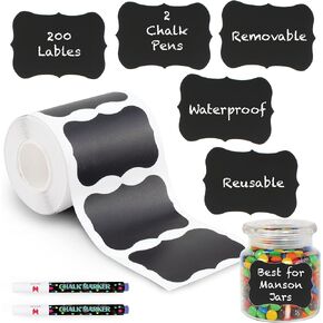 Mantah Chalkboard Label Stickers 96pcs - 9 Assorted Shapes in 3 Sizes with 2 White Chalk Marker, Reusable Waterproof Label for Storage Bin, Food Container, Jars, Containers in Saudi Arabia
