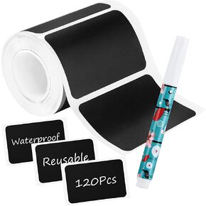 Chalkboard Labels, Waterproof Blackboard Reusable Sticker Label with 1 Erasable Chalk Liquid Markers, 120 Pcs Removable Stickers for Storage Bins, Mason Jars, Bottle, Pantry, Office, Easter Basket