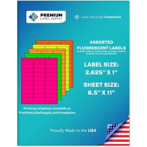 Premium Label Supply Bright Neon Color Fluorescent Stickers - 2.625" x 1" Address Labels - (Fluorescent Green, 750 Labels)