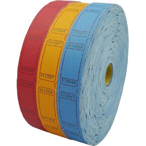 DNB 8000 Pcs Raffle Tickets - 4 Color Set of 2000 Pcs 2 x 1 Inch Single Roll Consecutively Numbered Blank Tickets - Blue/Yellow/Red/Green