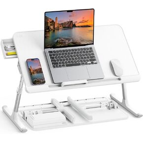 SAIJI Laptop Bed Tray Table - Adjustable Lap Desk for Couch (Gray) | Fits 17" Laptop, Work From Home & Dorm Study, with Storage Drawer & PVC Leather in Saudi Arabia