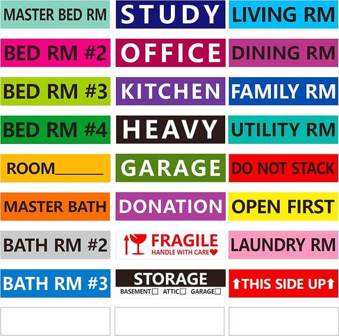 640 Pcs Removable Home Moving Labels 15 Pre-Printed Color-Coded Plus 1 Customizable Blank (Each Measures 4" x 1") in Kuwait