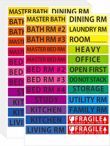 640 Pcs Removable Home Moving Labels 15 Pre-Printed Color-Coded Plus 1 Customizable Blank (Each Measures 4" x 1") in Kuwait