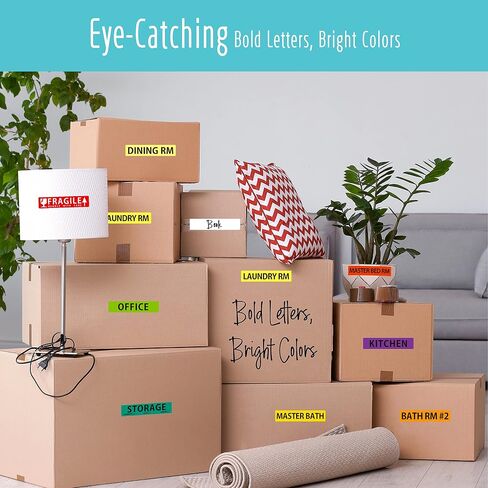 640 Pcs Removable Home Moving Labels 15 Pre-Printed Color-Coded Plus 1 Customizable Blank (Each Measures 4" x 1") in Kuwait