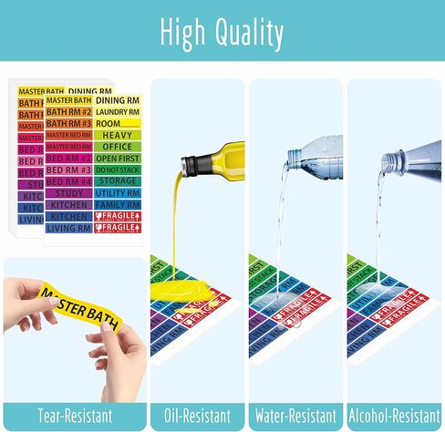 640 Pcs Removable Home Moving Labels 15 Pre-Printed Color-Coded Plus 1 Customizable Blank (Each Measures 4" x 1") in Kuwait