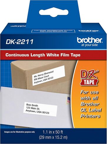 Brother Genuine DK-2211 طول مستمر أسود على شريط غشاء أبيض لطابعات Brother QL الملصقات، 2.8 سم × 50 قدم (29 مم × 15.2 متر)، 1 لفة لكل صندوق، DK2211 in Kuwait