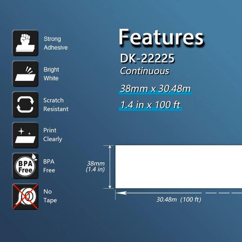 BETCKEY - بديل الملصقات المستمرة المتوافقة لـ Brother DK-2225 (1.4 بوصة × 100 قدم)، يُستخدم مع طابعات ملصقات Brother QL [10 بكرات + 2 خراطيش قابلة لإعادة الاستخدام] in Kuwait