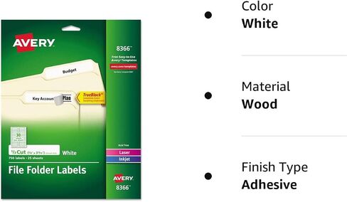 Avery 8366 Permanent Filing Labels, 1/3 Cut, 750/Pk, White in Saudi Arabia