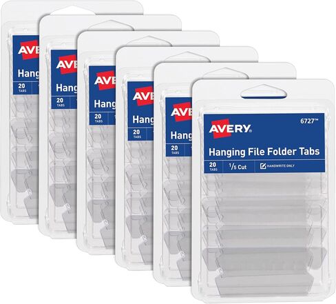 Avery Hanging File Folder Tabs and Inserts, 1/5 Cut, Clear, 20 File Folder Tabs and Inserts Total (06727) in Kuwait
