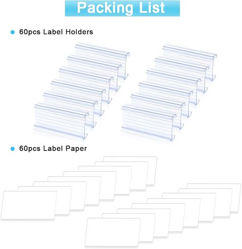 30Pcs Plastic Wire Shelf Label Holder,Wire Rack Holders with 30Pcs Label Paper Inserts Compatible with Metro and Nexel 1-1/4" Shelves,Label Area 3.15in Lx1.18in H in Kuwait