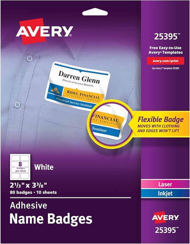 Avery Flexible Name Tag Stickers, White Rectangle Labels, 400 Removable Name Badges, 2-1/3" x 3-3/8" (5395) in Kuwait