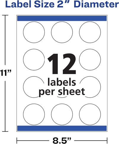 Avery Round Labels for Laser & Inkjet Printers, 2.5", 90 Glossy White Labels (22830) & Printable Round Labels with Sure Feed, 2" Diameter, Matte White, 300 Customizable Labels (22877) in Kuwait