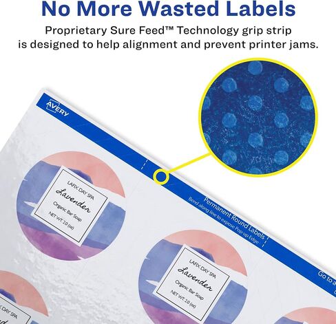 Avery Round Labels for Laser & Inkjet Printers, 2.5", 90 Glossy White Labels (22830) & Printable Round Labels with Sure Feed, 2" Diameter, Matte White, 300 Customizable Labels (22877) in Kuwait
