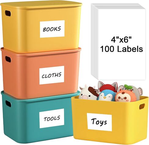 MaxGear 4x6 inch Removable Labels 100 Sheets, Water/Oil/Tear Resistants No Residue for Home Packing Box and Storage Bins, Matte White Paper Sheets, Permanent Strong Adhesive, Dries Quickly in Saudi Arabia