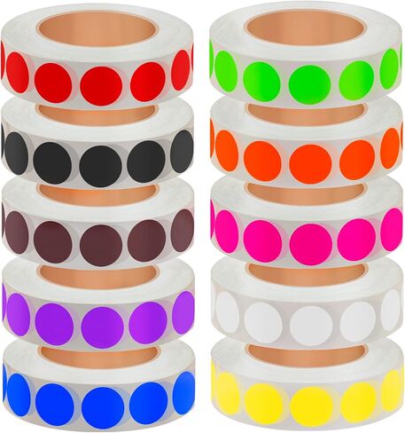 1/2 Inch Solid Round Color Coding Labels Roll, Self-Adhesive Circle Dot Sticker 10 Assorted Colors for Inventory and Home Organize, File Classification, 10 Colors (10000) in Kuwait