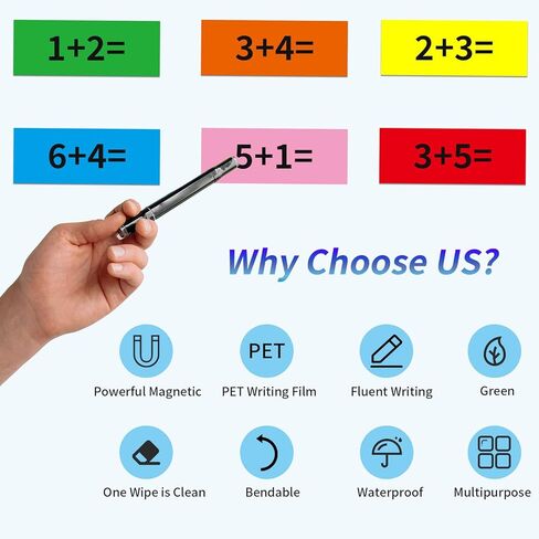 ملصقات مغناطيسية قابلة للمسح الجاف للسبورة البيضاء من نايسيداس - ملصقات متعددة الاستخدامات قابلة لاعادة الاستخدام لخزائن الطلاب والثلاجات والمنزل والمكتب والفصول الدراسية (3.2 × 1.2 انش) in Kuwait