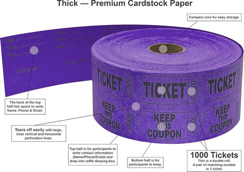 Tacticai 1000 Purple Raffle Tickets, Double Roll, Ticket for Events, Entry, Class Reward, Fundraiser & Prizes in Saudi Arabia
