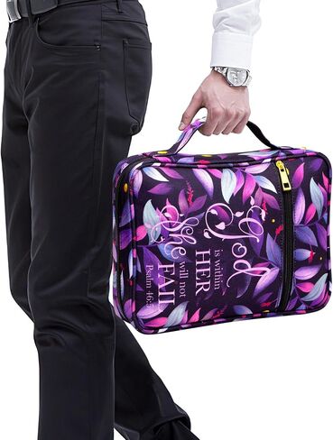 Bible Cover for Women, Bible Holder, Bible Cover Carrier Carrying Organizer Bag, God is Within Her She Will Not Fall, Zipper and Pockets for Standard Size Bible, Gift for Women(Pink1) in Saudi Arabia