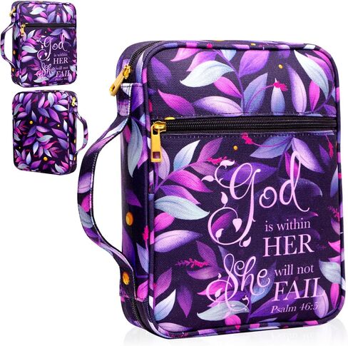 Bible Cover for Women, Bible Holder, Bible Cover Carrier Carrying Organizer Bag, God is Within Her She Will Not Fall, Zipper and Pockets for Standard Size Bible, Gift for Women(Pink1) in Saudi Arabia