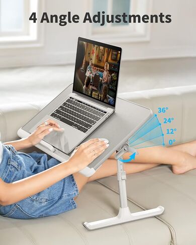 طاولة سرير الكمبيوتر المحمول SAIJI، مكتب كمبيوتر محمول للسرير، مكتب سرير كمبيوتر محمول مع جلد PVC مضاد للانزلاق، حامل كمبيوتر محمول قابل للتعديل لأريكة السرير، صواني السرير لتناول الإفطار (كبير، رمادي) in Kuwait