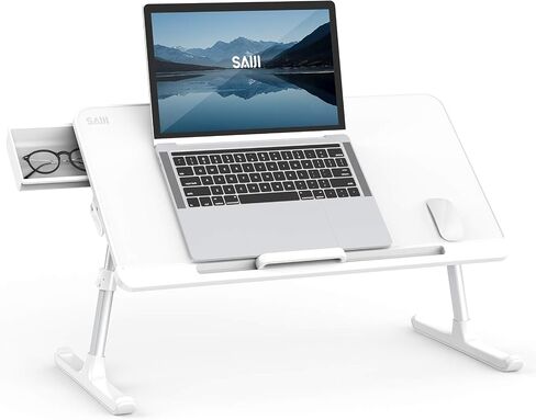 SAIJI Laptop Bed Tray Table - Adjustable Lap Desk for Couch (Gray) | Fits 17" Laptop, Work From Home & Dorm Study, with Storage Drawer & PVC Leather in Kuwait