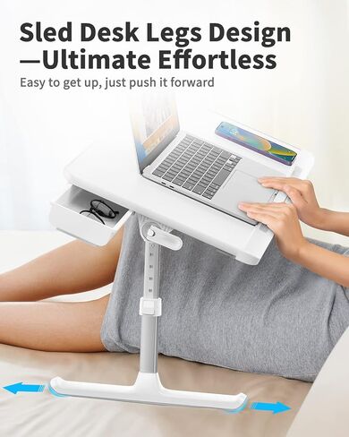 SAIJI Laptop Bed Tray Table - Adjustable Lap Desk for Couch (Gray) | Fits 17" Laptop, Work From Home & Dorm Study, with Storage Drawer & PVC Leather in Kuwait
