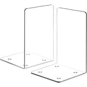 Acrylic Bookends 2 Pieces, VFINE Book Ends for Shelves, Clear Bookends for Shelves Decor Book Ends for Desktop Organizer, Book Stopper for Home Office School Supplies, 7 * 4.8 * 4.75 inch