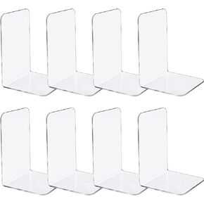 Jekkis 8pcs Clear Bookends Acrylic Book Ends for Shelves Heavy Duty Bookends Plastic Bookends for Home Office Library, Book Stopper, Desktop Organizer, 7.3" x 4.8" x 4.8" in Kuwait